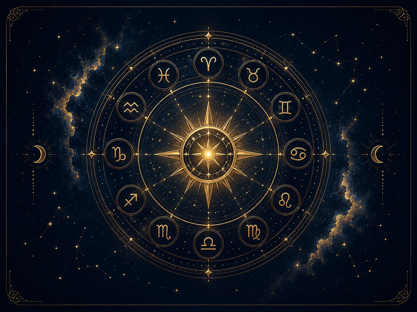 Astroloji falı altın yıldız ve burç çemberi