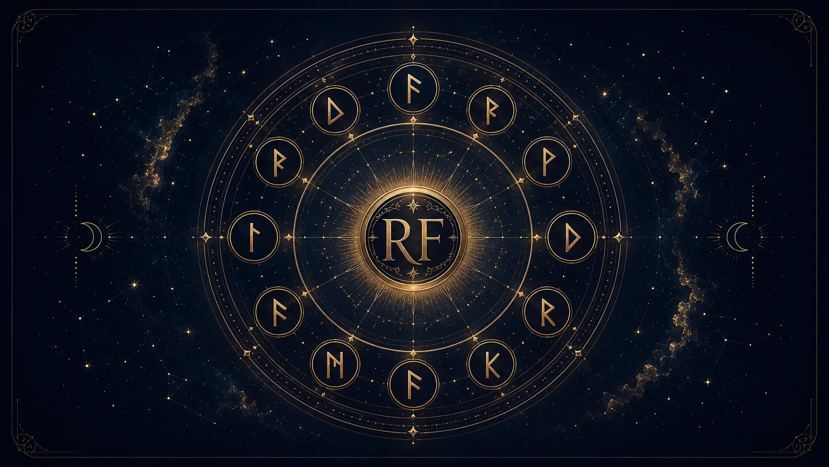 Rune falı için altın detaylı mistik çember